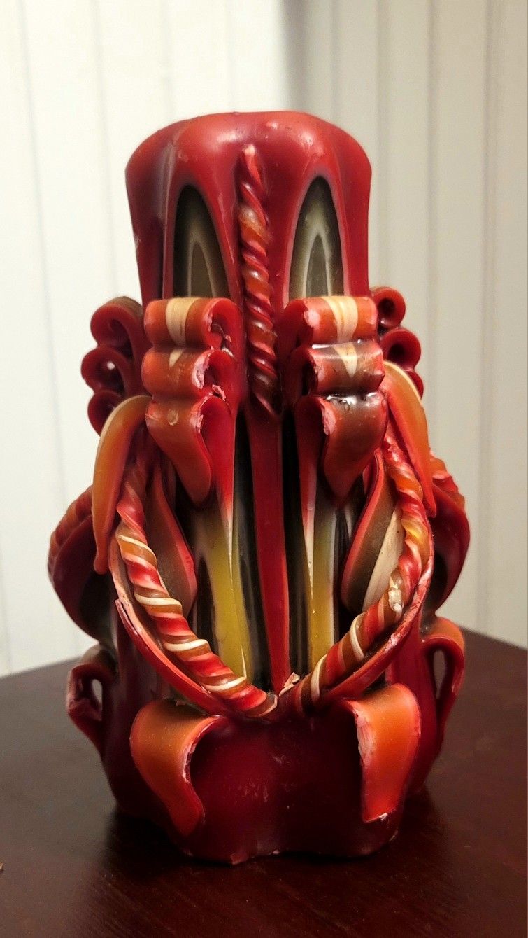 Vintage 7" Ribbon Candy hand-carved candle.