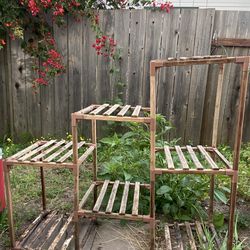 wooden plant shelf