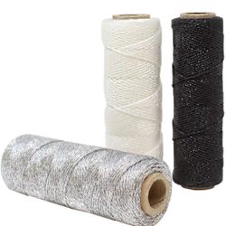 Artifacts 3pcs Assorted Metallic Bakers Twine 55-Yards 11Ply (Silver, White, Black)