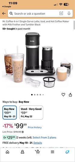Mr. Coffee 4-in-1 Latte & Iced Coffee Maker w/ Milk Frother