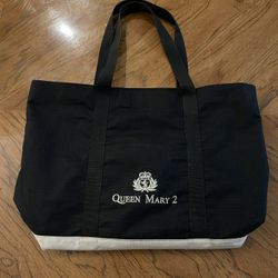 Queen Mary 2 100% Nylon Tote Bag - Black and Cream Colored 