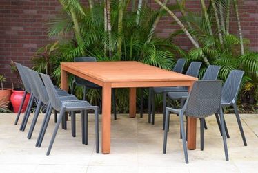 Brand New 9 Piece Rectangular Table With Grey Chairs Patio Dining Set | Ideal Furniture Set For Outdoor