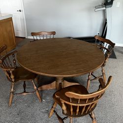 Solid Wood Round Dining Table Set – 4 Windsor Chairs