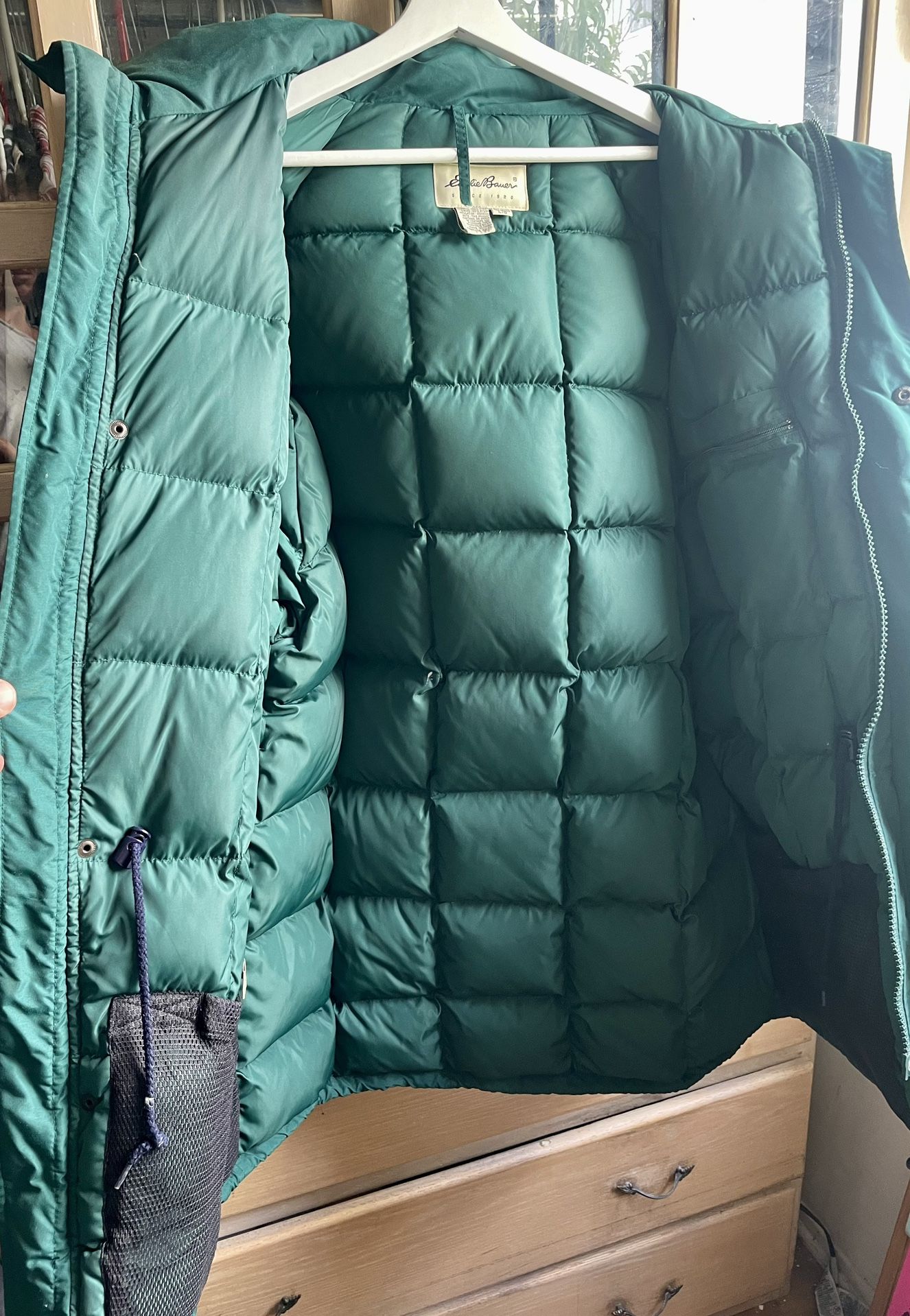 EDDIE BAUER GORE-TEX RIDGE LINE GOOSE DOWN HOODED DK GREEN COAT 
