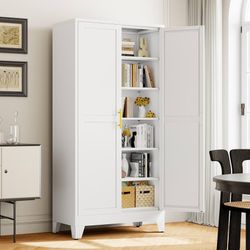 2584a $140 Metal Pantry Storage Cabinet with 2 Doors and 5 Adjustable Shelves 75.2" Tall Kitchen Cabinet with Gold Handles for Kitchen, Bathroom, Din