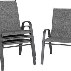 Chairs Set of 4, Outdoor Dining Chairs Stackable for All Weather, Breathable Metal Modern Outside Furniture Chair for Pool Side, Garden, Backyard Deck