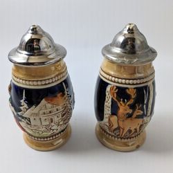 Pair Set Of 2 Vintage German Pottery Novelty Ceramic German Beer Stein Salt & Pepper Shakers Set Pots Farmhouse Country Kitchen Pub Rustic Decor