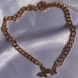 Gold Diamond Butterflies Necklace 