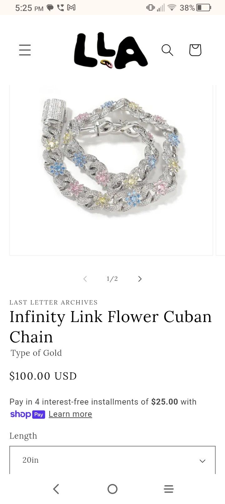 Cuban Infinity Sterling Silver And Gold Plated Brass
