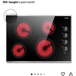 Karinear 30 Inch Electric Cooktop 4 Burners, Knob Control Built-in Ceramic Cooktop, 30" Radiant Electric Stove Top with Glass Protection Metal Frame,H