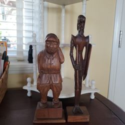 Vintage DON QUIXOTE & SANCHO PANZA Carved Wooden Figures 1930s