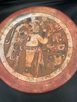 JUST REDUCED FRIDAY!  IN TBE STYLE OF PRE COLUMBIAN MAYAN POLYCHROME PLATE