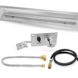 Stanbroil 30 x 6 Inch Linear Natural Gas Fire Pit Burner Kits with Spark Ignition, 304 Stainless Steel Firepit Replacement for Outside Fire Table Back