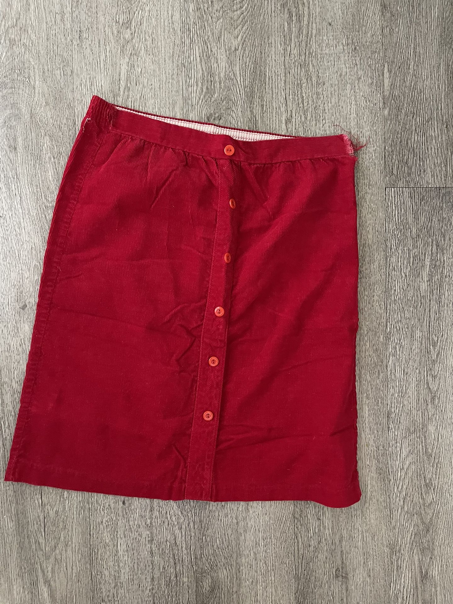 Vintage 1970s Red Button Down Corduroy Pencil Skirt 