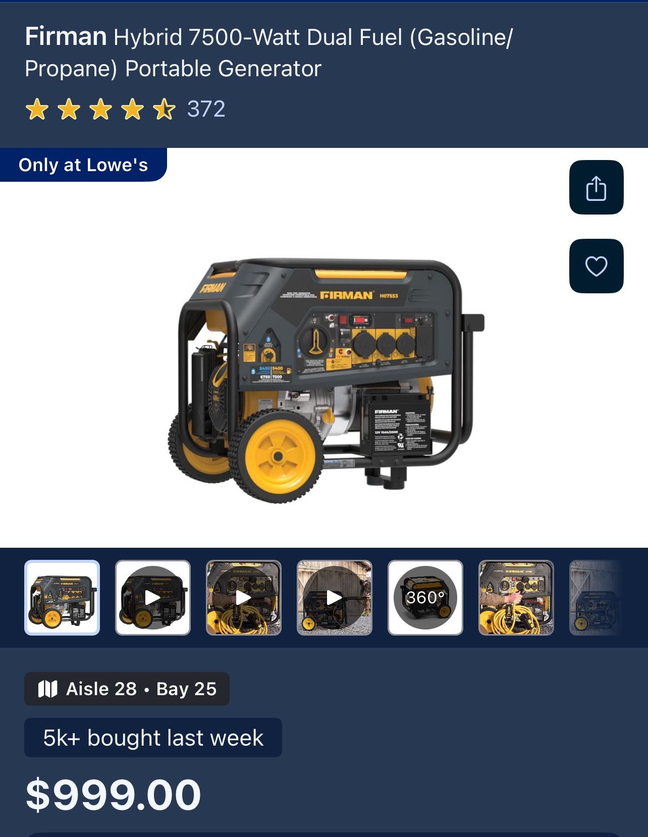 *BRAND NEW GENERATOR* Less Than An Hour Of Use!