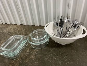 Small glass containers with lids plus other kitchen things