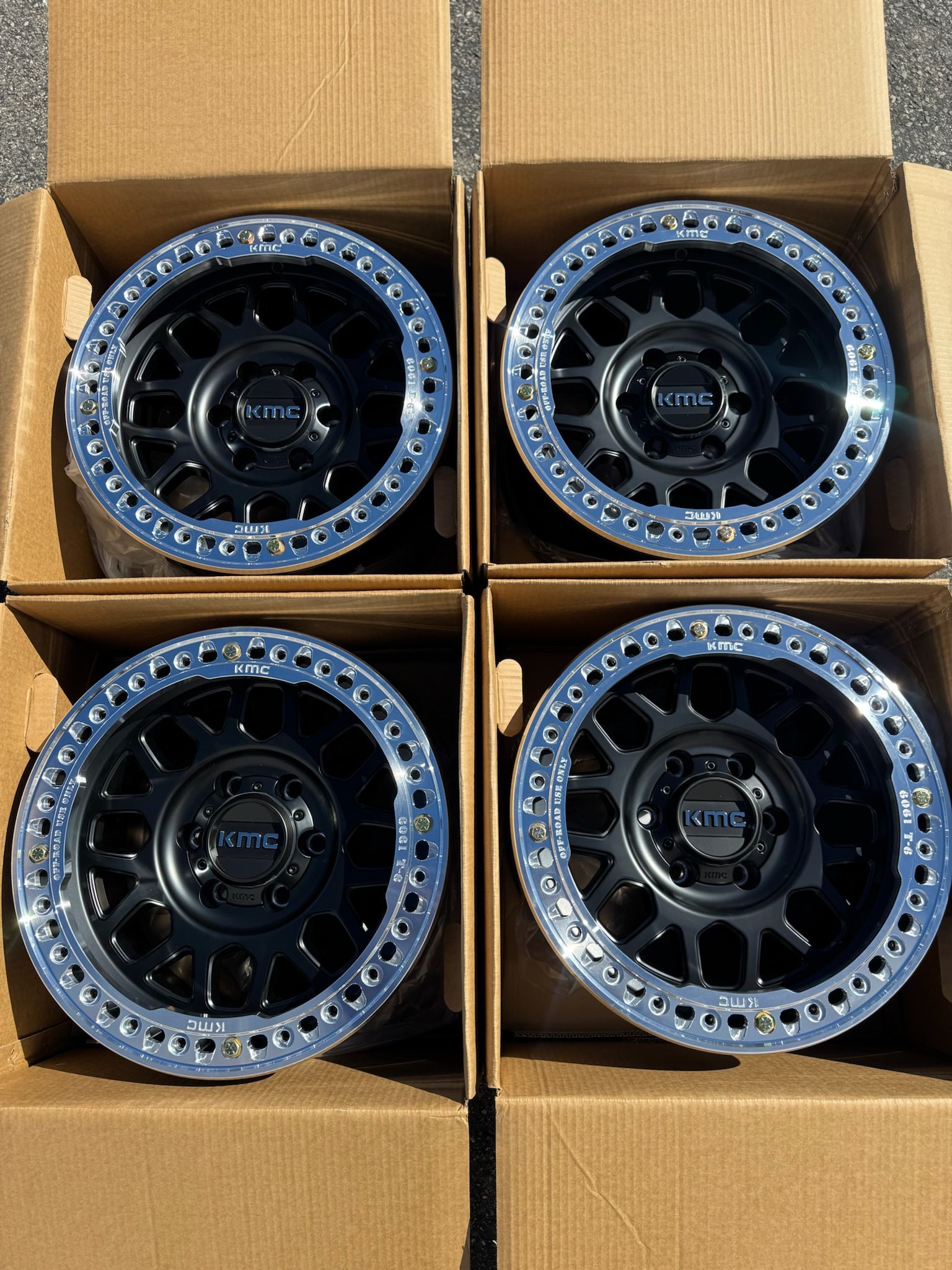FINANCING AVAILABLE KMC KM235 Grenade Beadlock 6x5.5 17" Wheels Satin Black With Raw Machined Forged Rings
