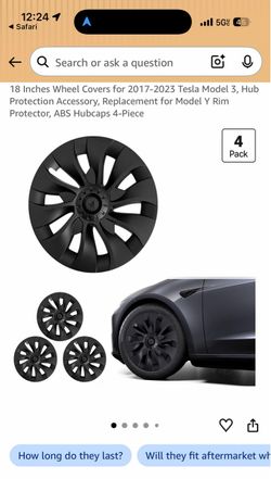 Tesla Model 3, Model Y 18” Wheel Covers 2017-2023, Hub Protection Accessory, Replacement for Model Y Rim Protector, ABS Hubcaps 4-Piece