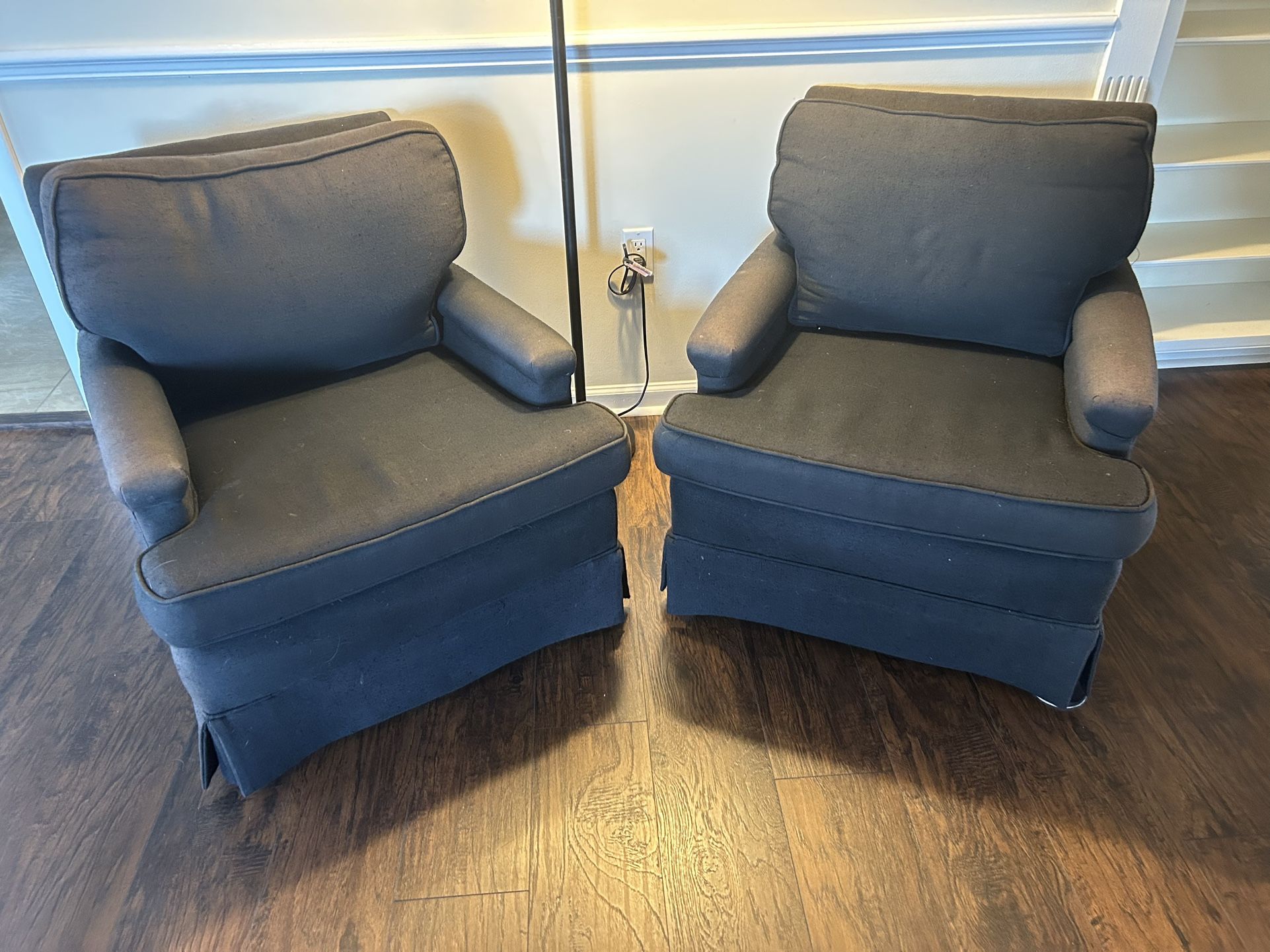 Two mid century Modern Black Fabric Chairs