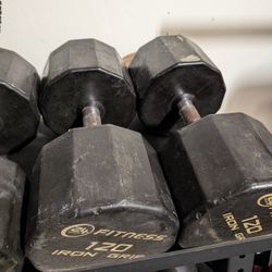 Set Of 120lb Rubber Hex Dumbbells