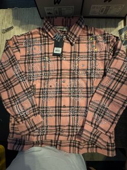 XL Watson Pink and black plaid shirt with rhinestones #plaid #rhinestones