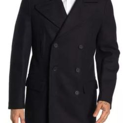 Calvin Klein Mens Navy Blue Mezcal Peacoat Double Breasted Jacket Size 40R $450