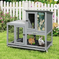 "Rabbit Hutch Indoor with Wire Bottom, 2-Level Large Wooden Bunny Cage on Wheels Outdoor for Multiple Small Animals, Grey, NEW 
B4-38/39N
Brand new in