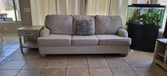 Sofa couch white gray Ottoman coffee table fabric clean matching