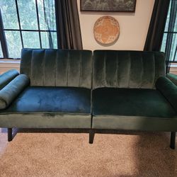 Velvet Green Couch / Duraflex hybrid Futon 