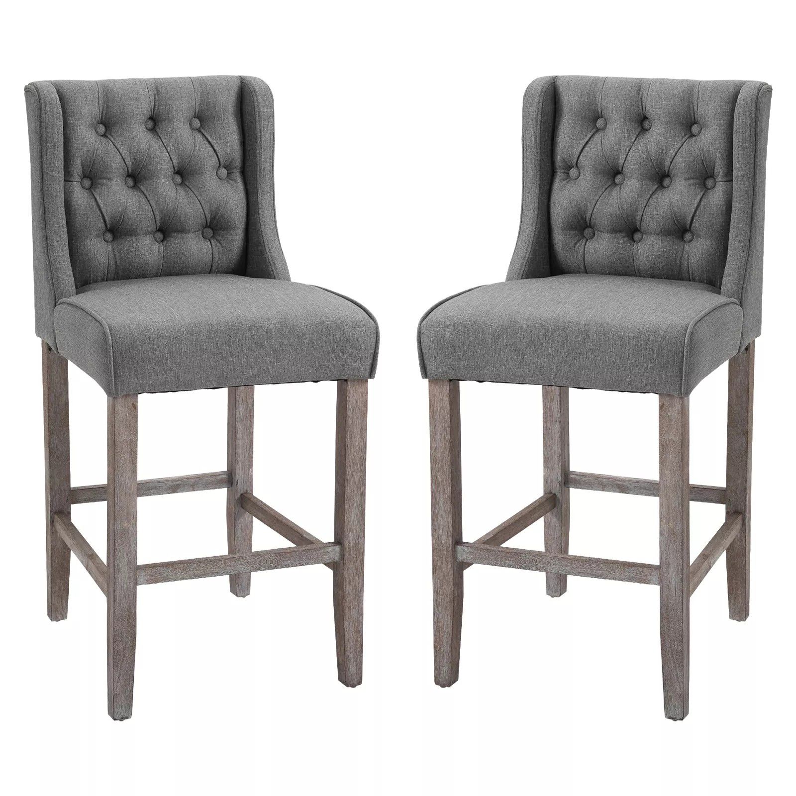 2 Tufted Bar Stool Dining Chairs - Grey