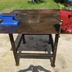 Custom 1/4” Solid Steel 4’x4’ Work/Welding Table With Vice and Anvil