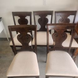 Set Of 5 Solid Wood Dining Chairs-Upholsterd