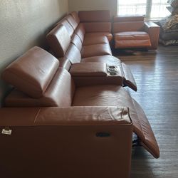 10 Leather Sectional With Three Electrical Control Recliners Very New Excellent Condition