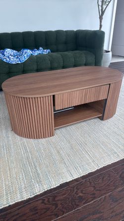 Modern Oval Coffee Table with Storage – Walnut Finish