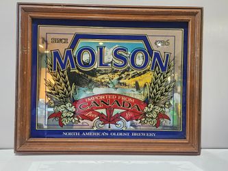 Vintage Molson Canadian Beer Framed Bar Mirror Sign North America's Brewery