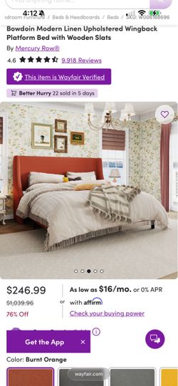 King size upholstered, orange bedframe