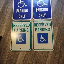 (4) Handicapped Parking Metal Signs 