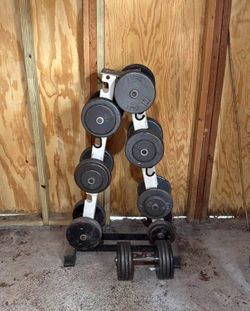 Mixed dumbbells over 300 lbs with rack