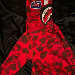 Bape Red Zip Up Hoodie Large
