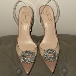 Jessica Simpson clear nude sling back embellishment heels size 8.5