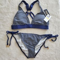Juicy Couture Swim Set Couture Riviera Tie Side Bikini & Halter Bra Sz Medium