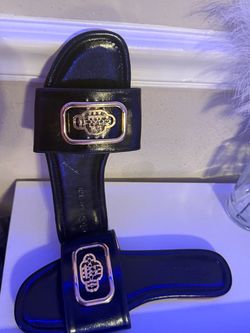 Coach Black Leather Slide Sandals