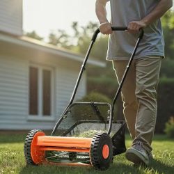 81]Push Reel Lawn Mower 16 inch, 5 Blades Manual Push Mower No Motor, 0.6-1.75 in Adjustable Cutting Height, Walk-Behind Lawn Mowers with Grass Catche
