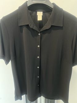 J.Jill Black Button-Front Short Sleeve Blouse