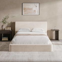 RECCI AirFrame Full Upholstered Bed Frame with Ergonomic Angled Headboard Ergonomic Angled Headboard, 360° Soft Foam Surround, Low Profile Cloud Bed F