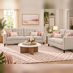 Mid Century Modern Sofa + Love Seat Set Beige - BRAND NEW (2 Pieces)