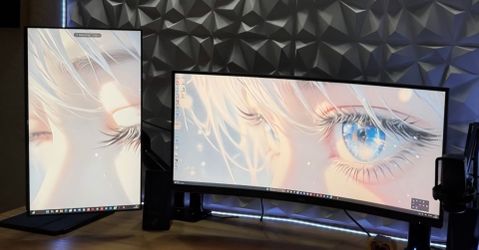 Setup completo de 2 monitores + base doble ajustable