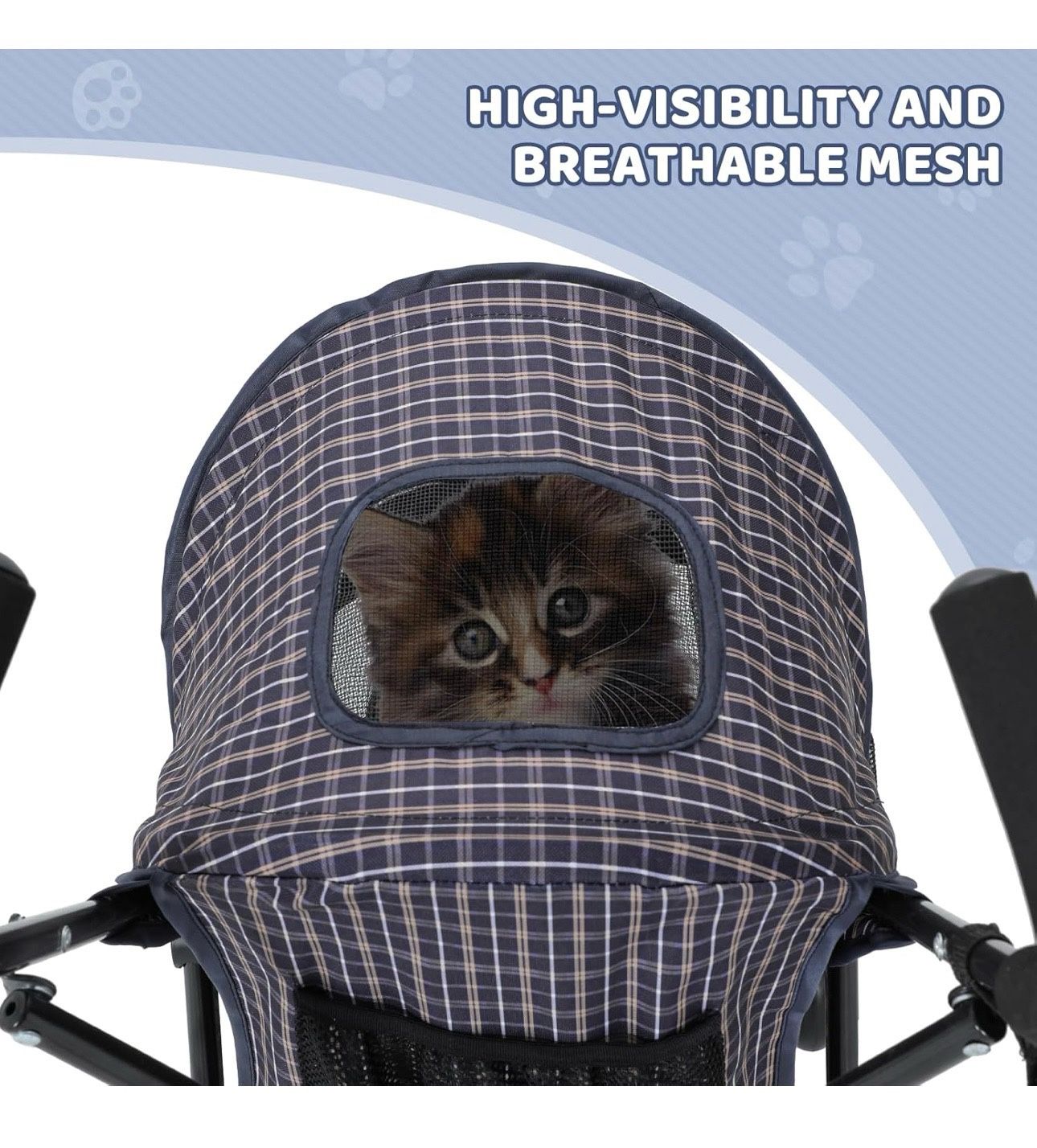 Foldable Stroller for Small/Medium Dogs Cats, Lightweight 4-Wheels Compact Pet Stroller with Rear Storage, Load Up to 22 lbs, Plaid  Color