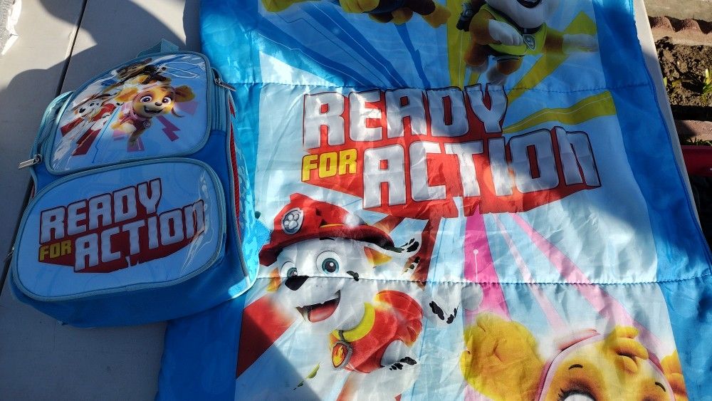 Paw Patrol Sleeping Bag with back pack to carry it in