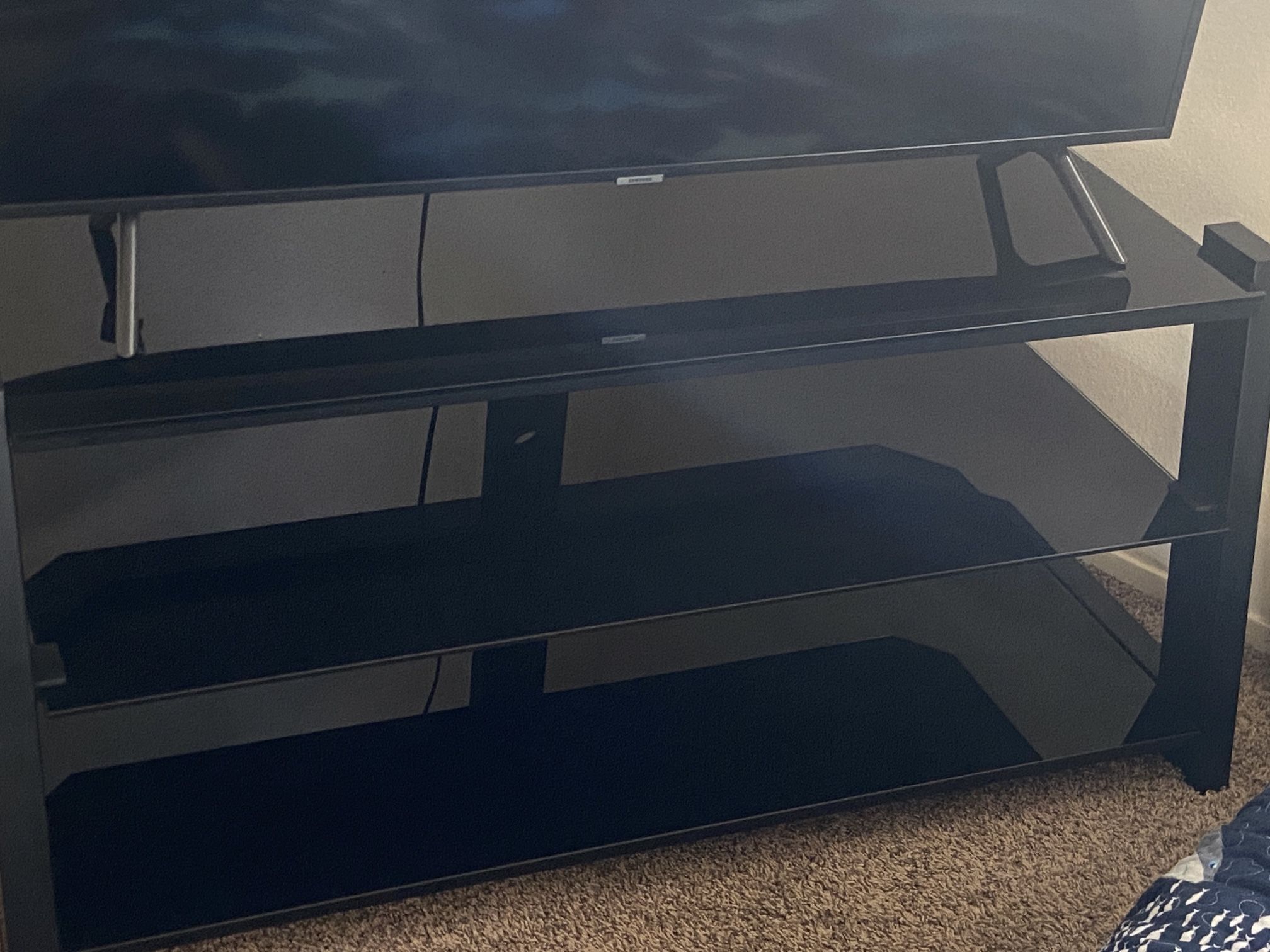Black 3 Parts Glass TV Desk